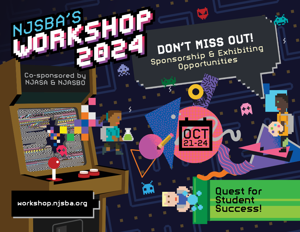 Sponsorship and Exhibiting Opportunities Cover featuring the workshop 2024 theme of pixel game characters bursting out of an arcade unit