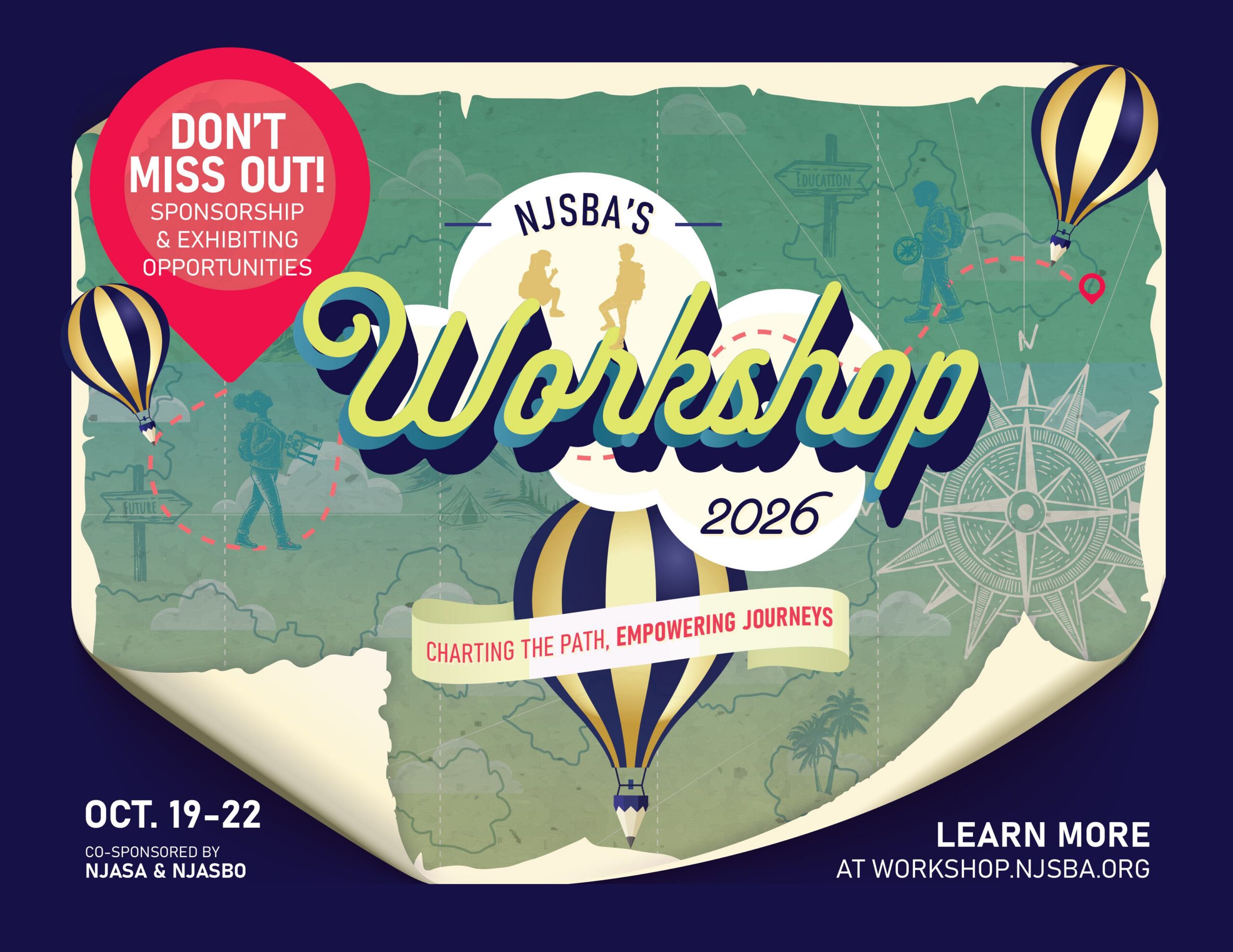 Sponsorship and Exhibiting Opportunities Cover featuring the workshop 2026 theme of map with hot air balloons and children exploring